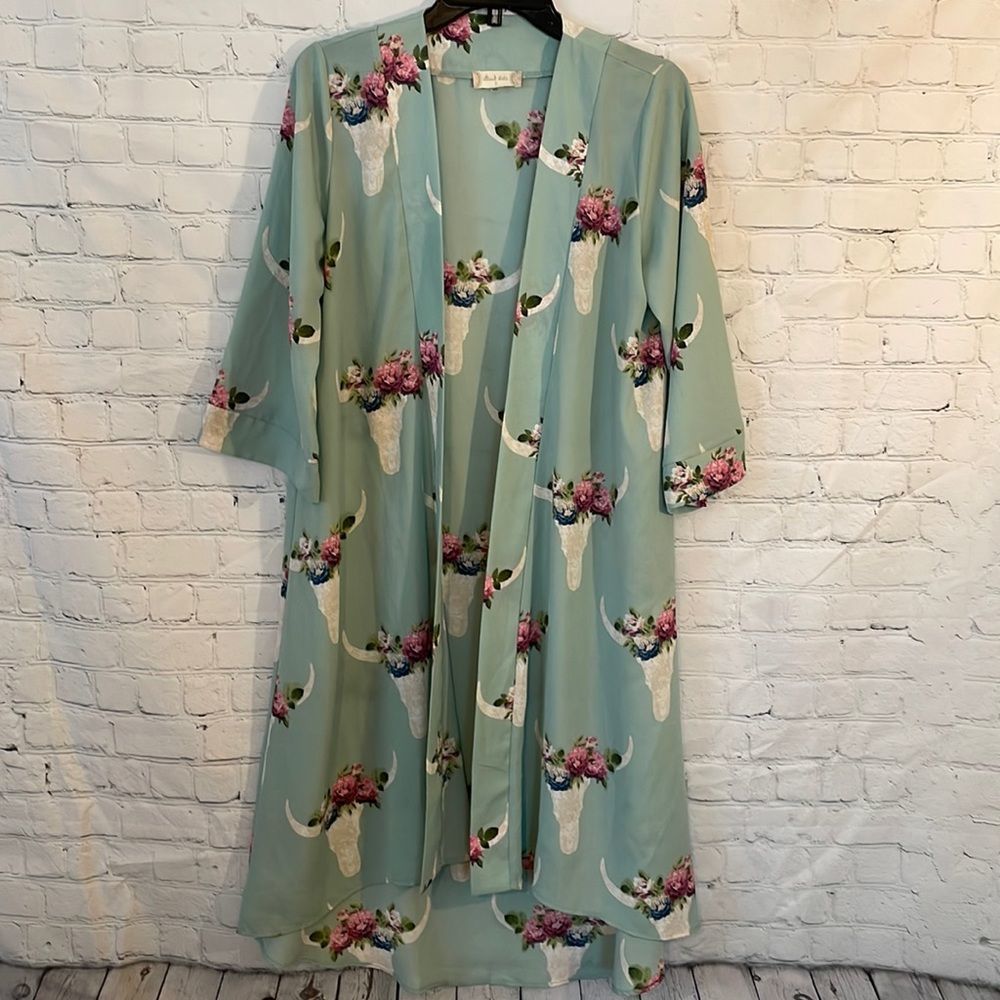 Altar’d State southwestern floral steer head kimono cardigan